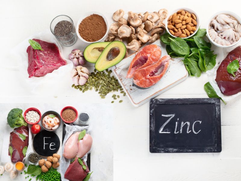 Alimentos que são fonte de ferro e zinco, que são cruciais para a saúde